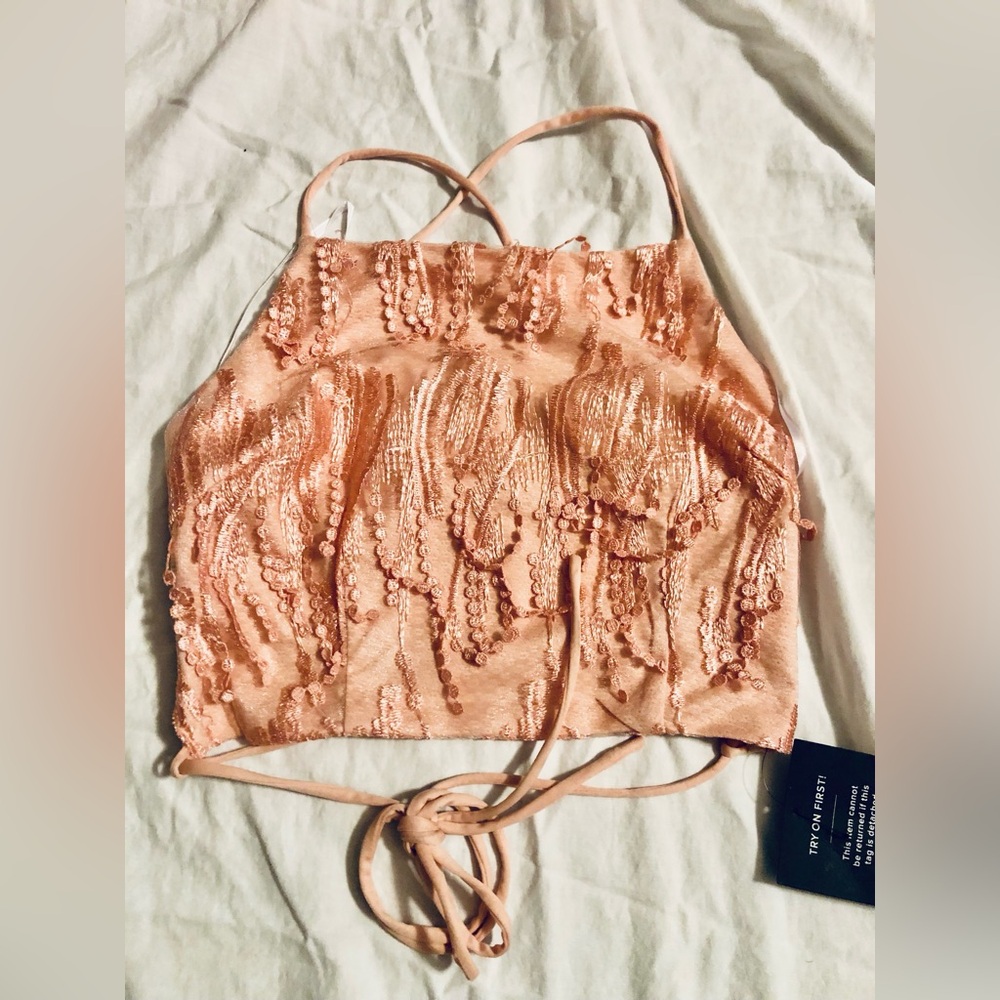 NWT Lulu’s Elegant Peach Sequin Halter Top